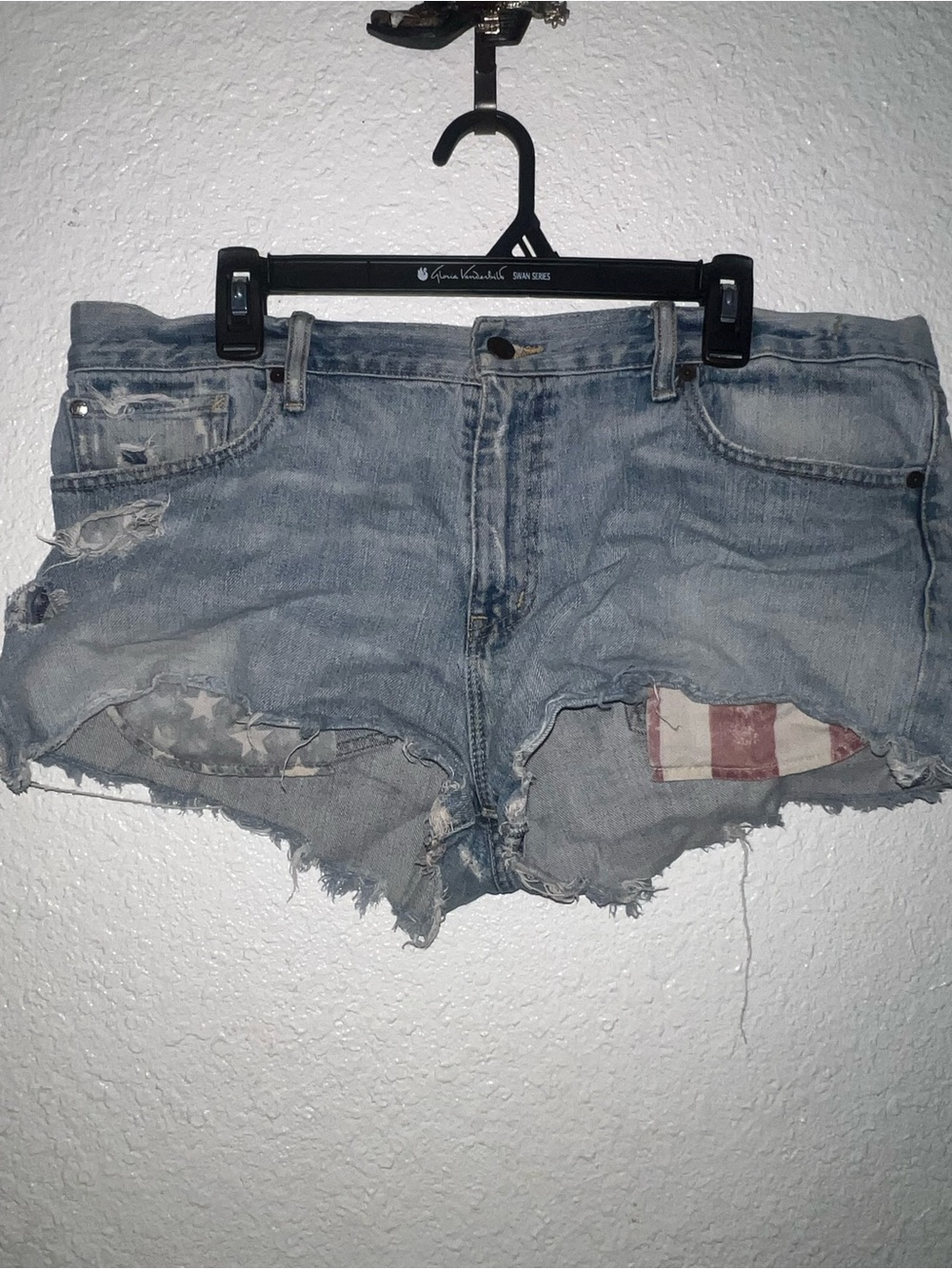 Denim & Supply Ralph Lauren Distressed Light Blue Jean Shorts with Flag Patch